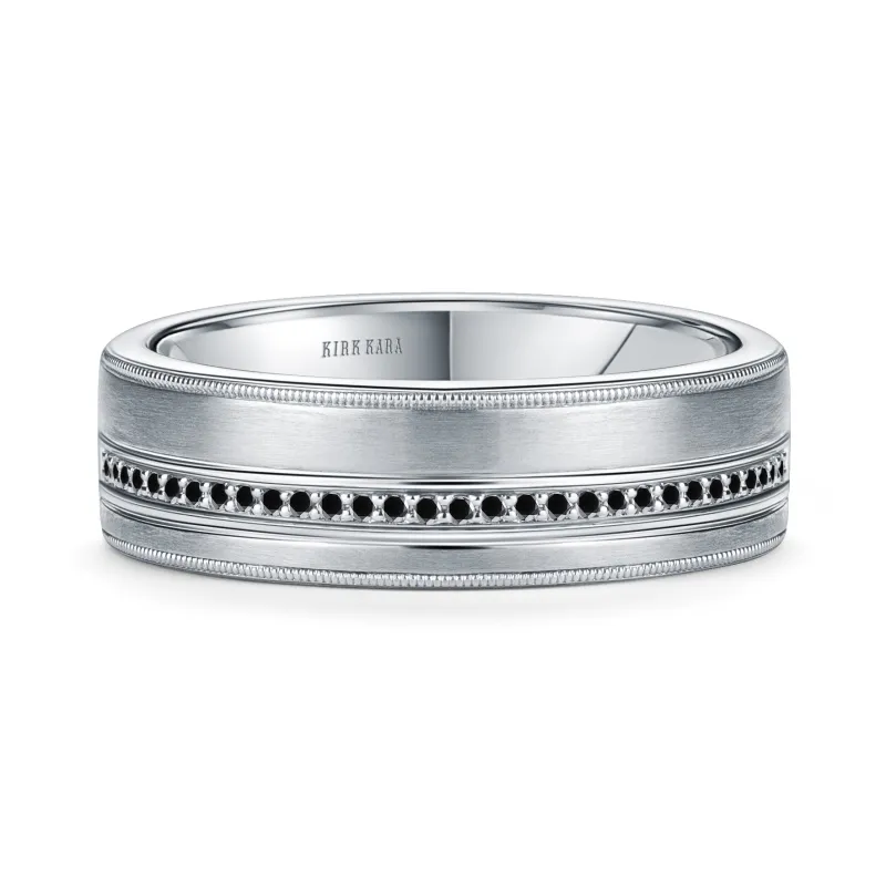 Black Diamond Pavé Accent Satin Wedding Band, 7mm made by Kirk Kara