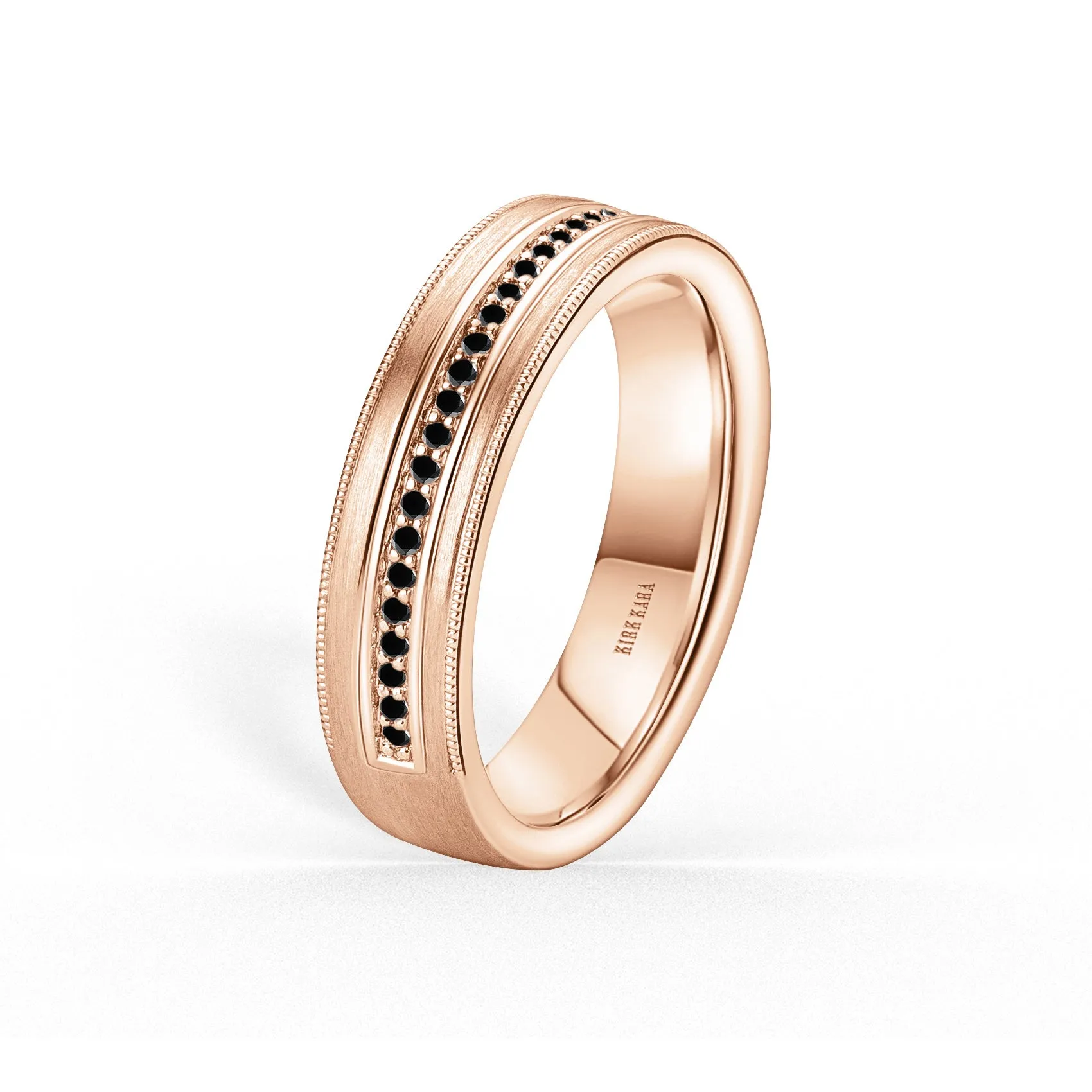 Thin Black Diamond Pavé Accent Satin Wedding Band, 5mm sold by Kirk Kara product image thumbnail 4