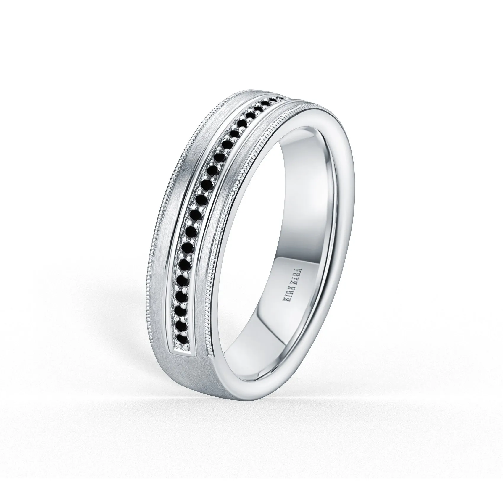 Thin Black Diamond Pavé Accent Satin Wedding Band, 5mm sold by Kirk Kara product image thumbnail 2