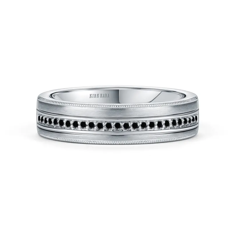 Thin Black Diamond Pavé Accent Satin Wedding Band, 5mm made by Kirk Kara
