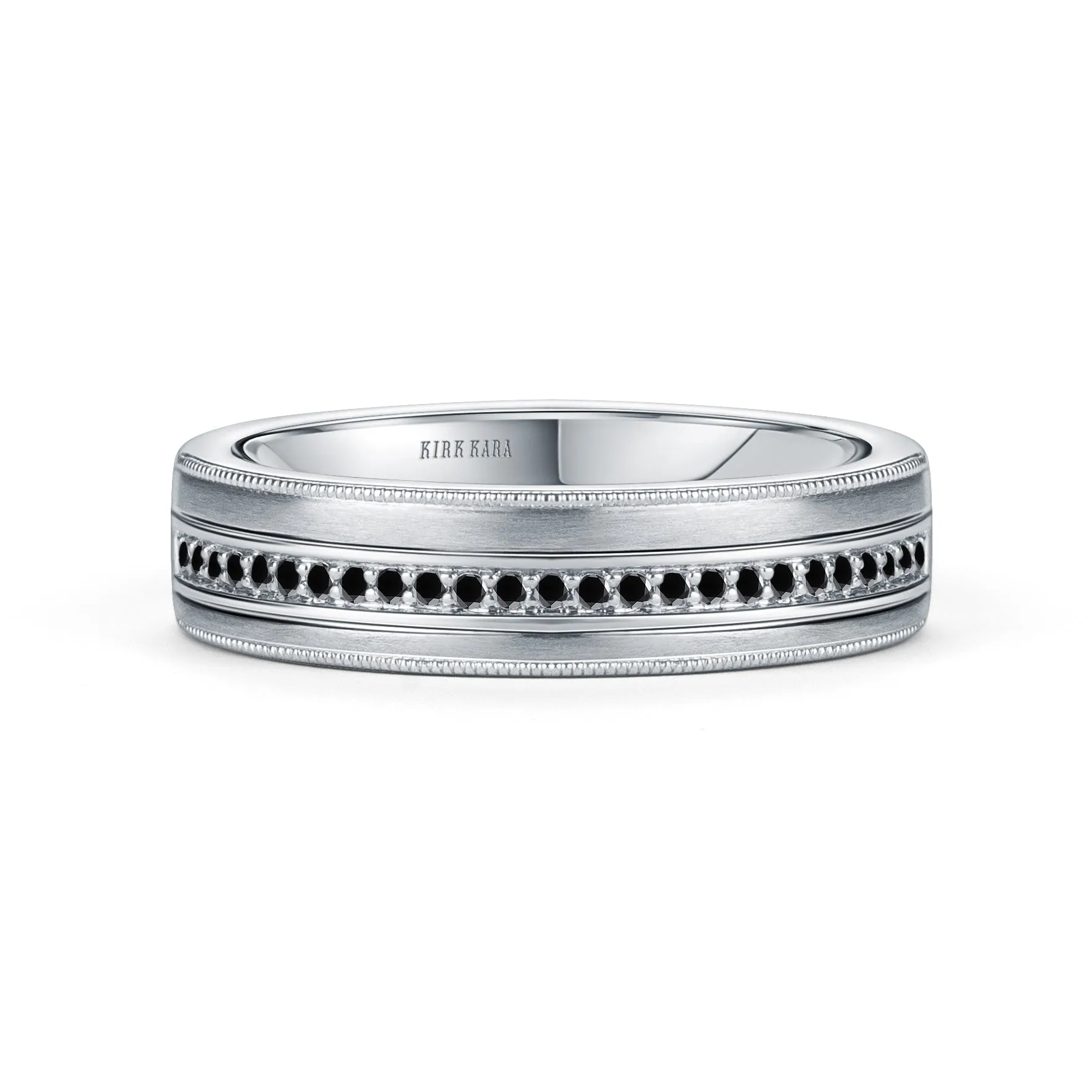 Thin Black Diamond Pavé Accent Satin Wedding Band, 5mm sold by Kirk Kara