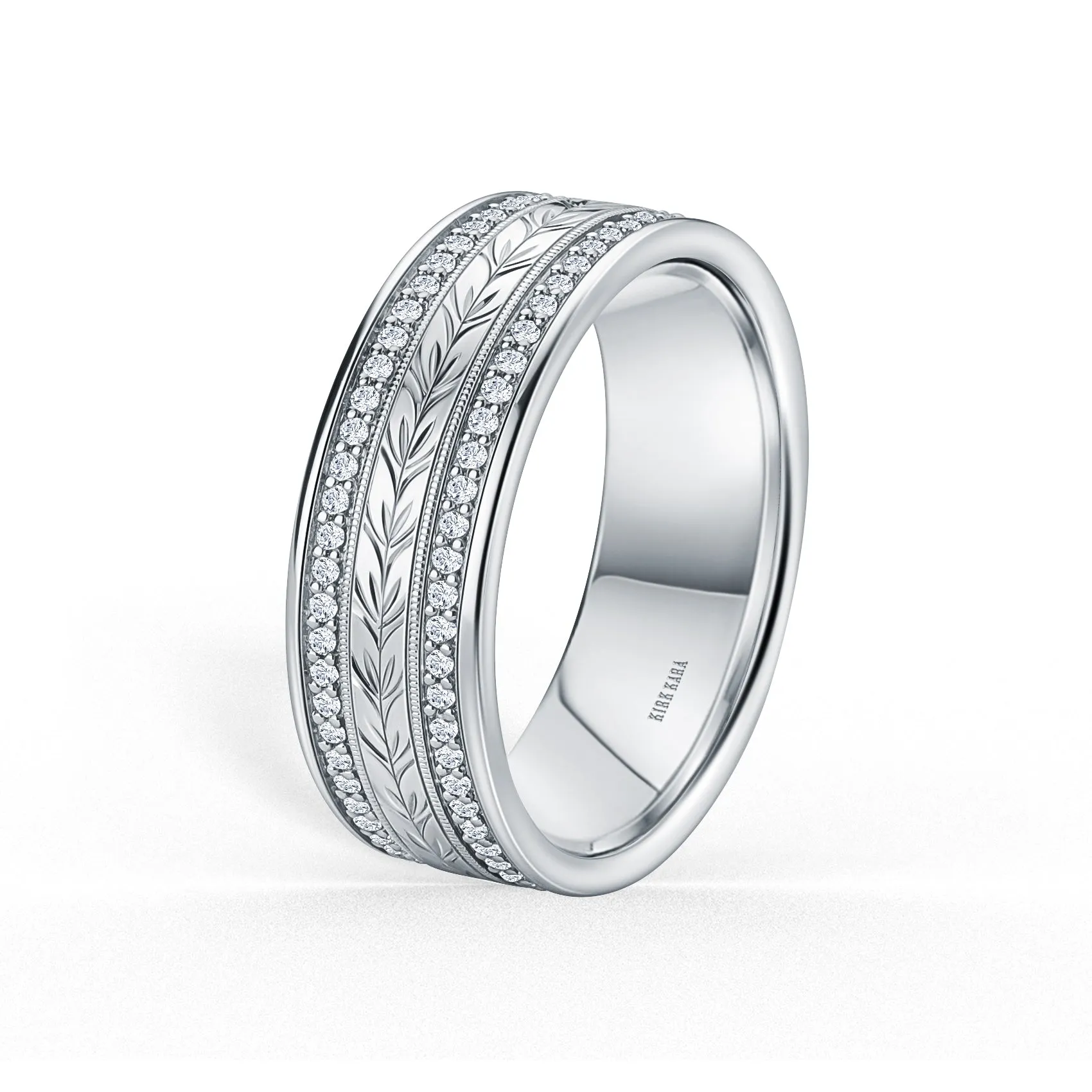 Diamond Floral Engraved Wedding Band, 7.5mm sold by Kirk Kara product image thumbnail 3