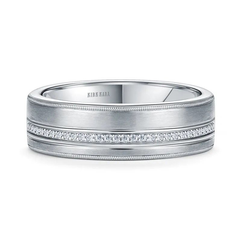 Diamond Pavé Accent Satin Wedding Band, 7mm made by Kirk Kara
