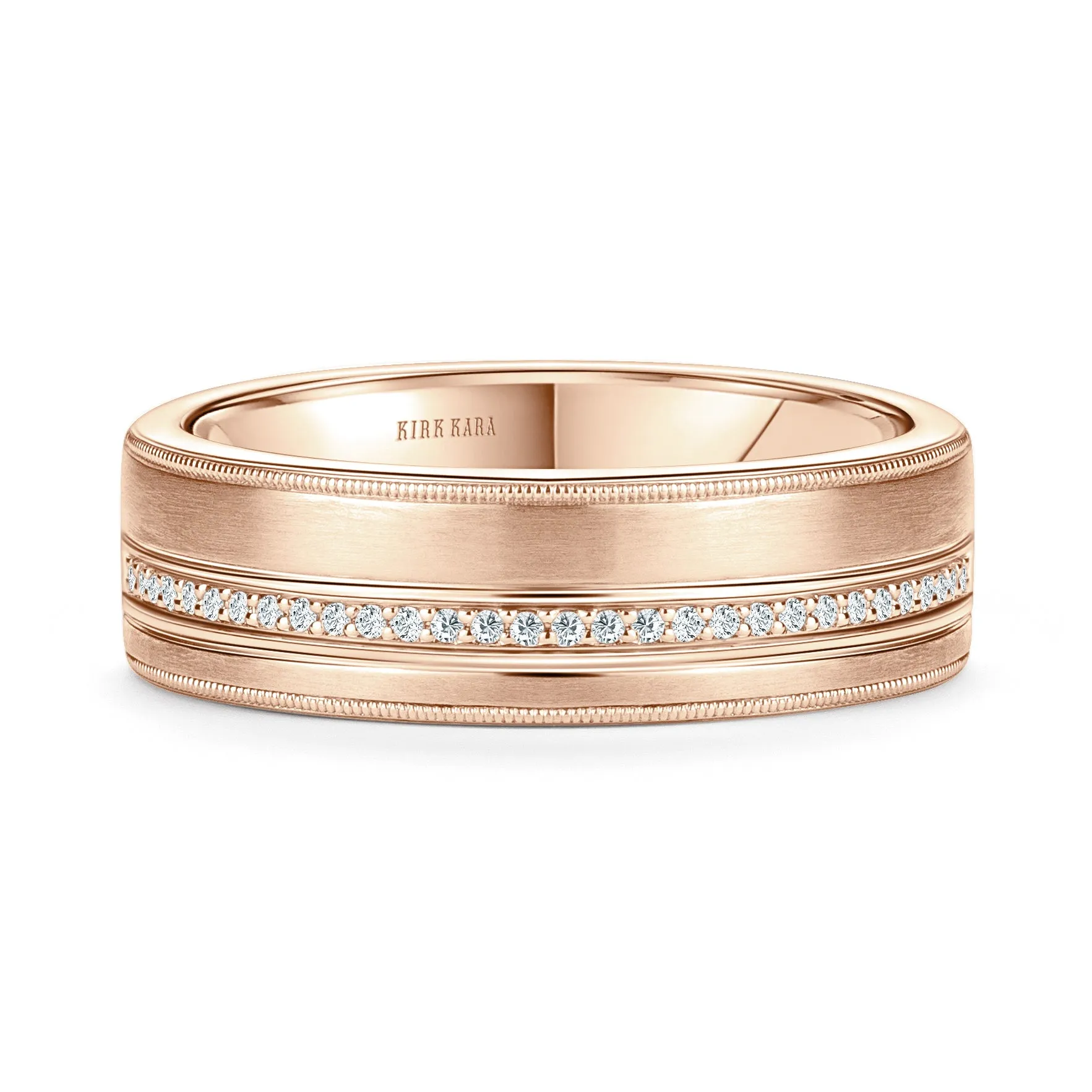 Diamond Pavé Accent Satin Wedding Band, 7mm sold by Kirk Kara product image thumbnail 4