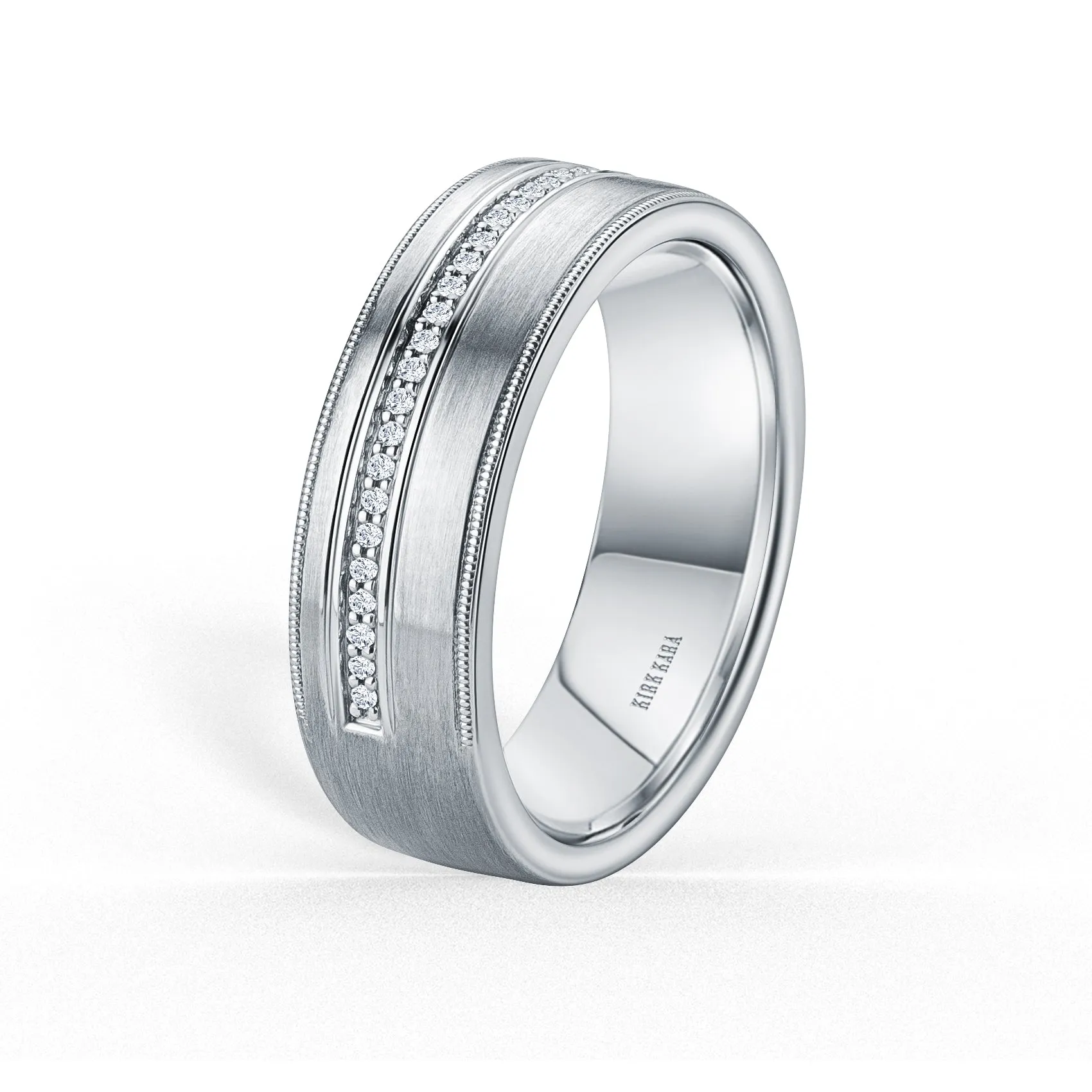 Diamond Pavé Accent Satin Wedding Band, 7mm sold by Kirk Kara product image thumbnail 3