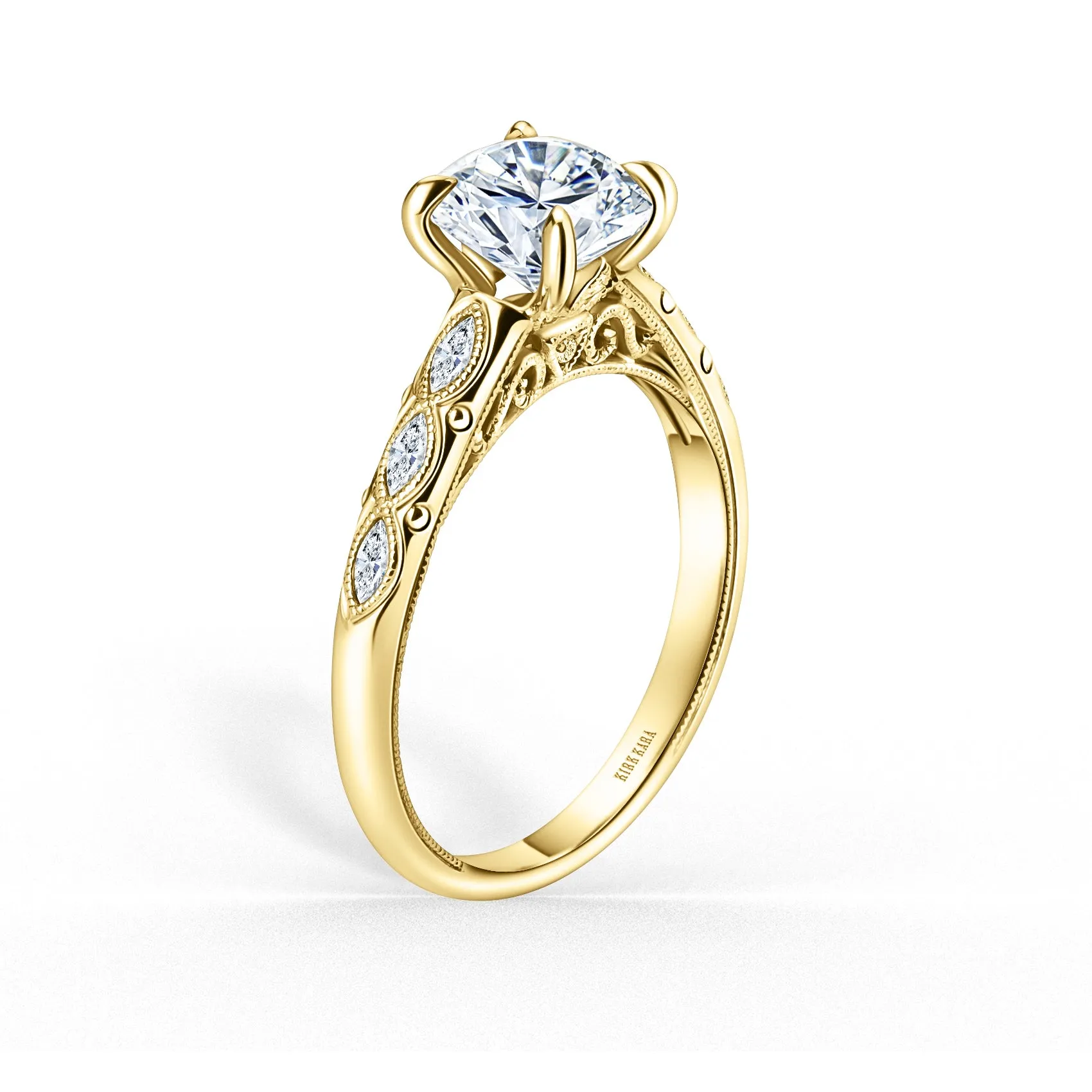 Floral Diamond Marquise Accent Engagement Ring sold by Kirk Kara product image thumbnail 2