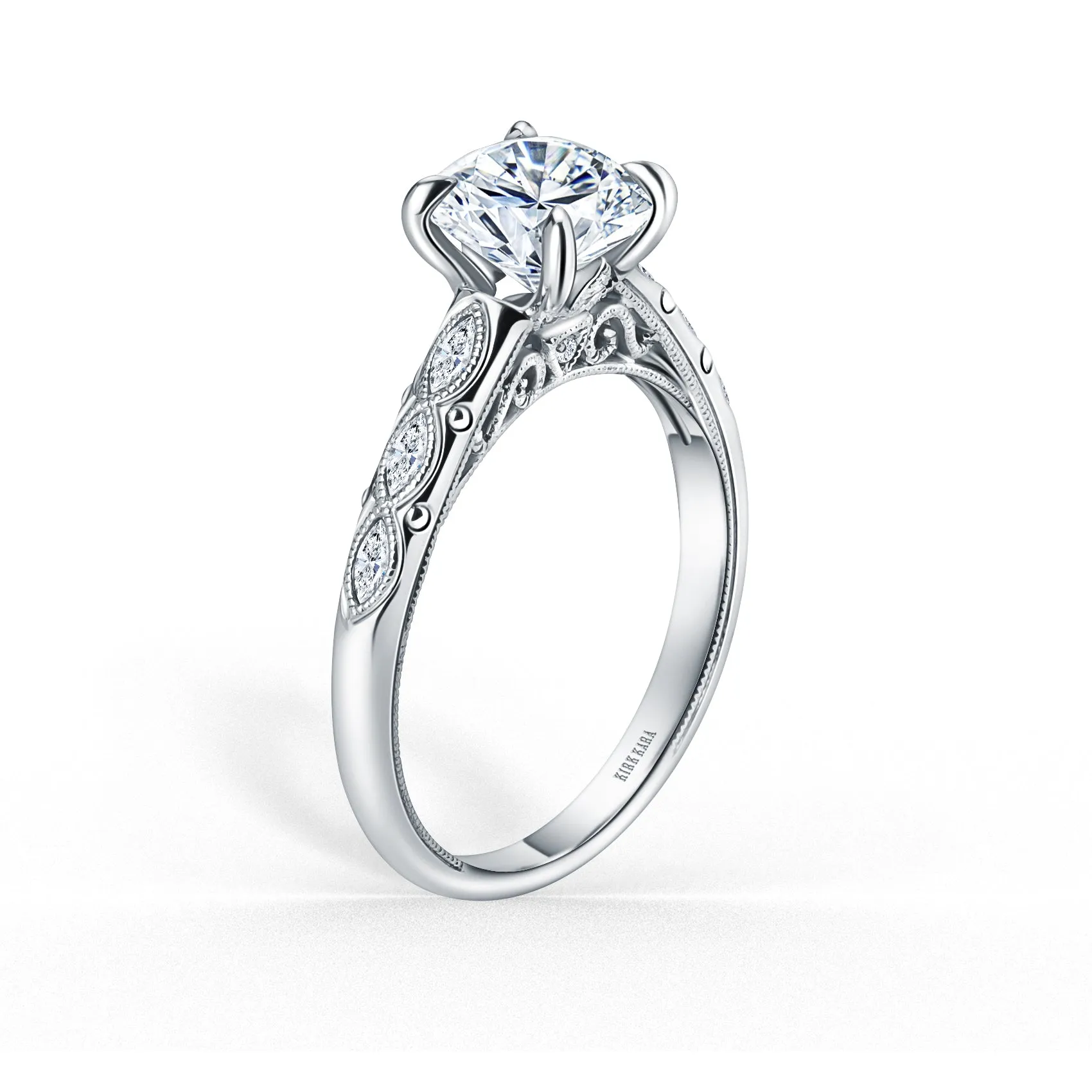 Floral Diamond Marquise Accent Engagement Ring sold by Kirk Kara product image thumbnail 5