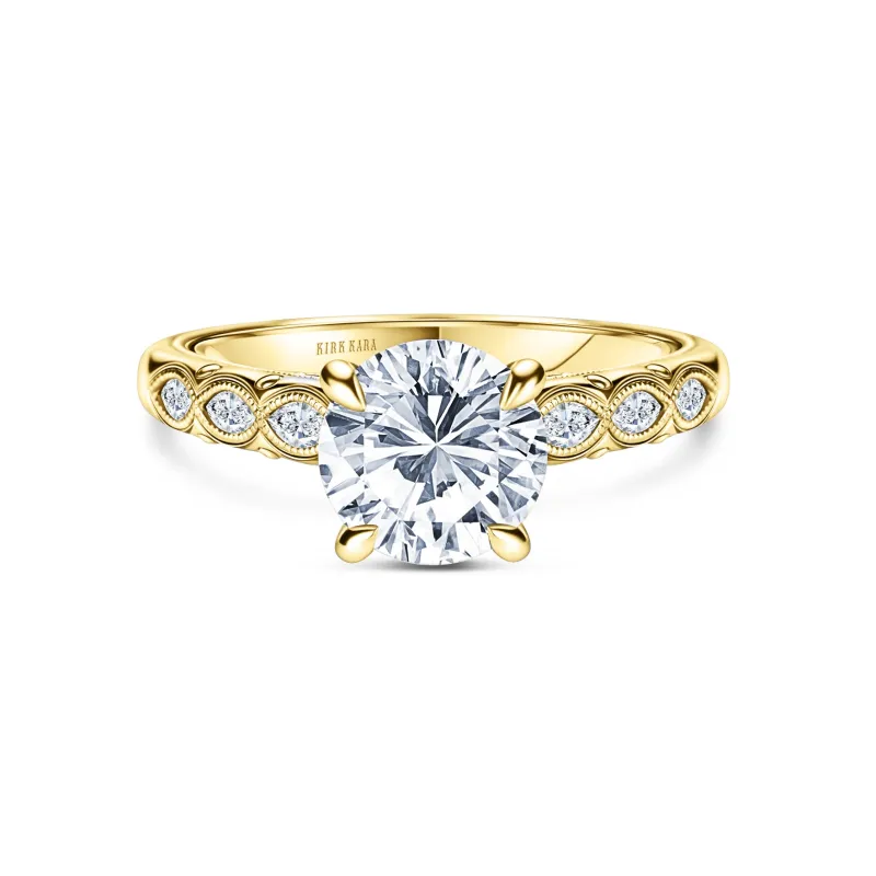Floral Diamond Marquise Accent Engagement Ring made by Kirk Kara