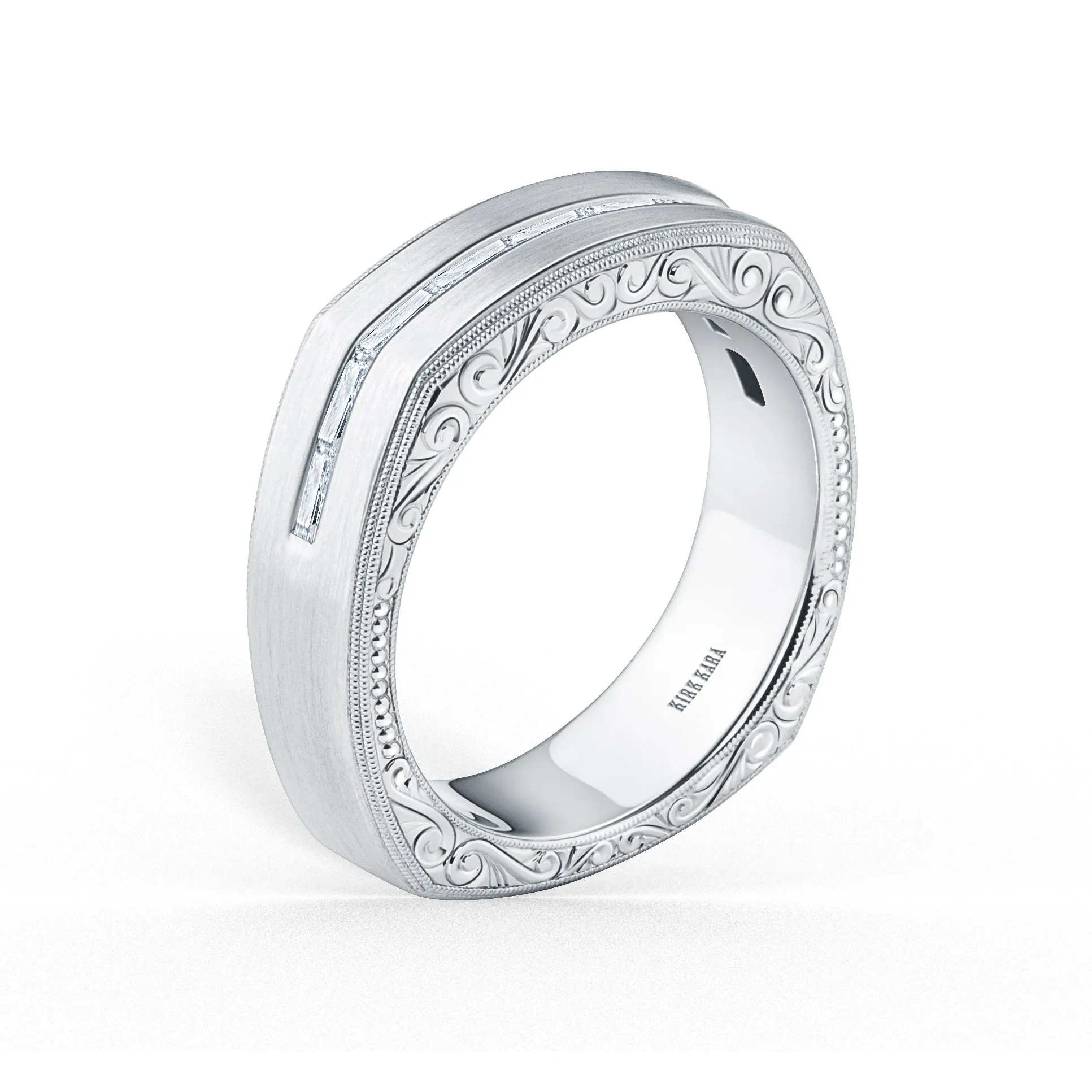 Square Baguette Diamond Engraved Wedding Band, 7mm sold by Kirk Kara product image thumbnail 3