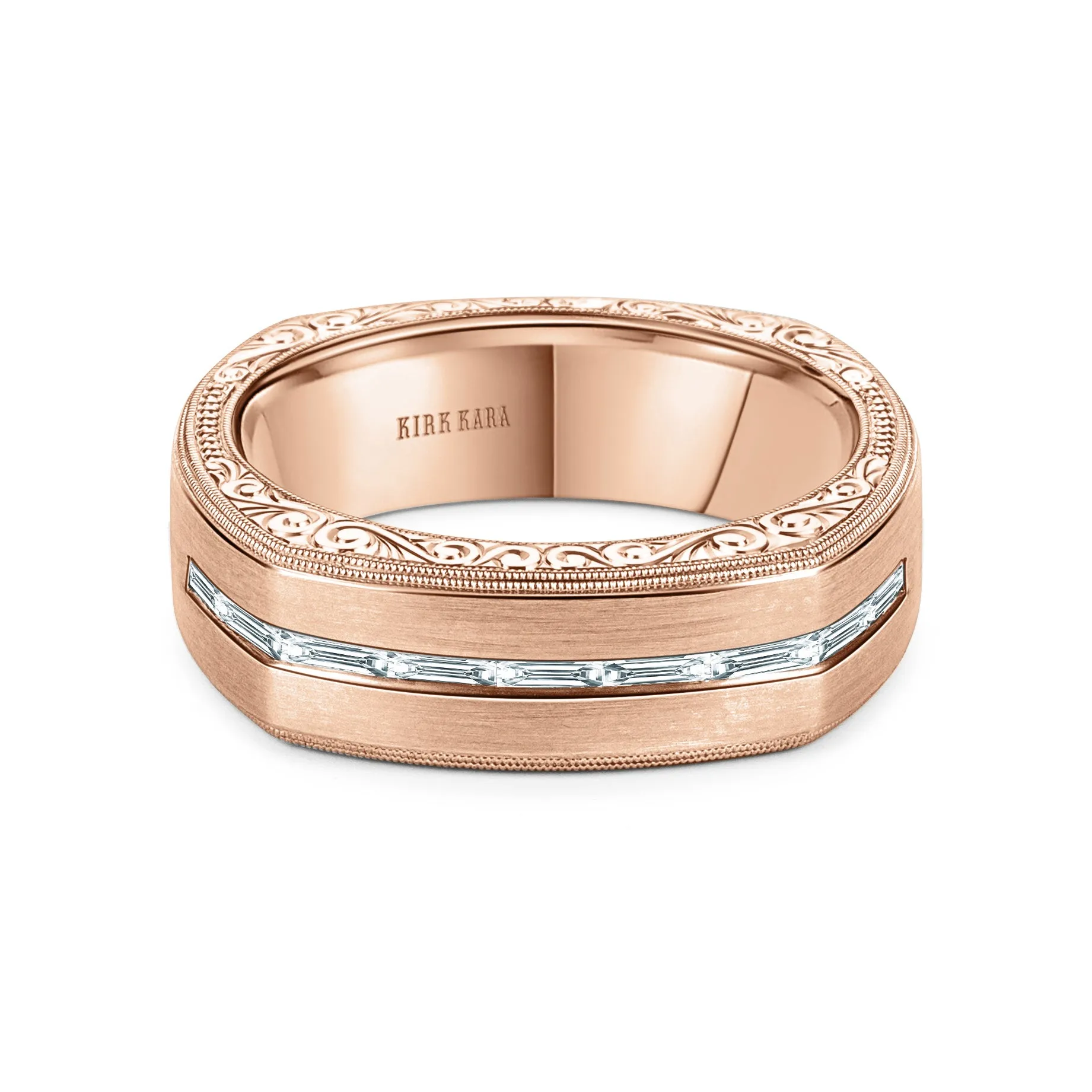 Square Baguette Diamond Engraved Wedding Band, 7mm sold by Kirk Kara product image thumbnail 4