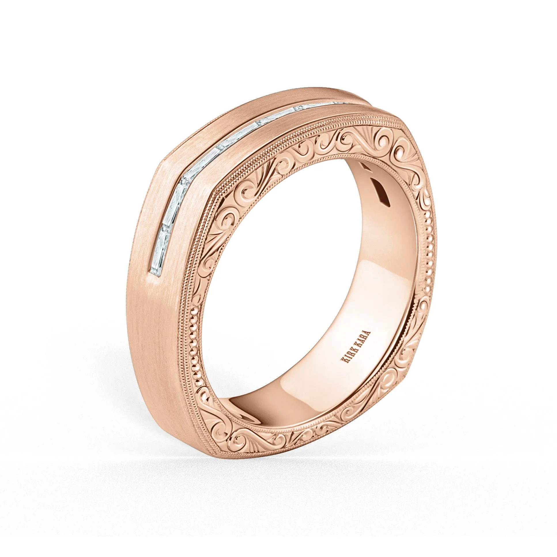 Square Baguette Diamond Engraved Wedding Band, 7mm sold by Kirk Kara product image thumbnail 5