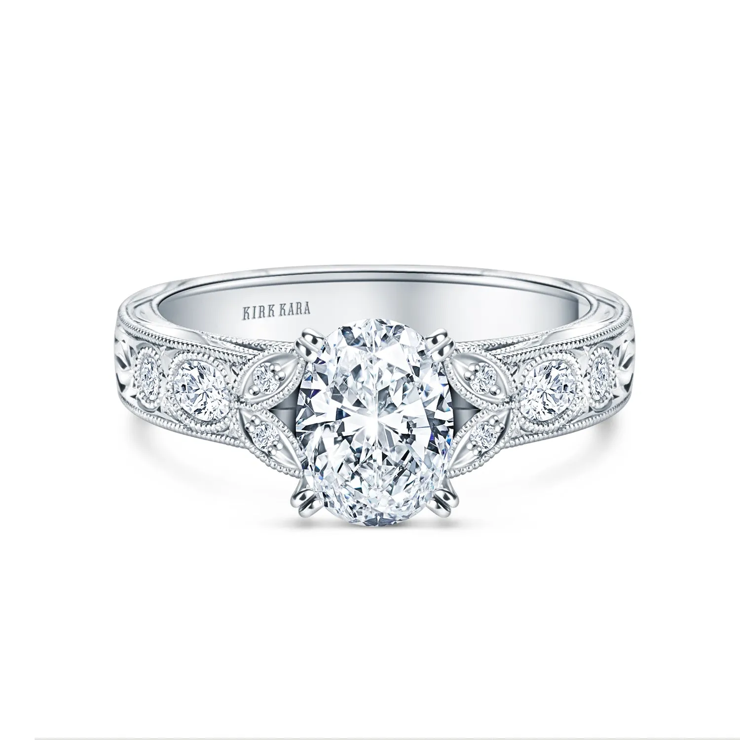 Leaf Oval Accent Diamond Engagement Ring sold by Kirk Kara