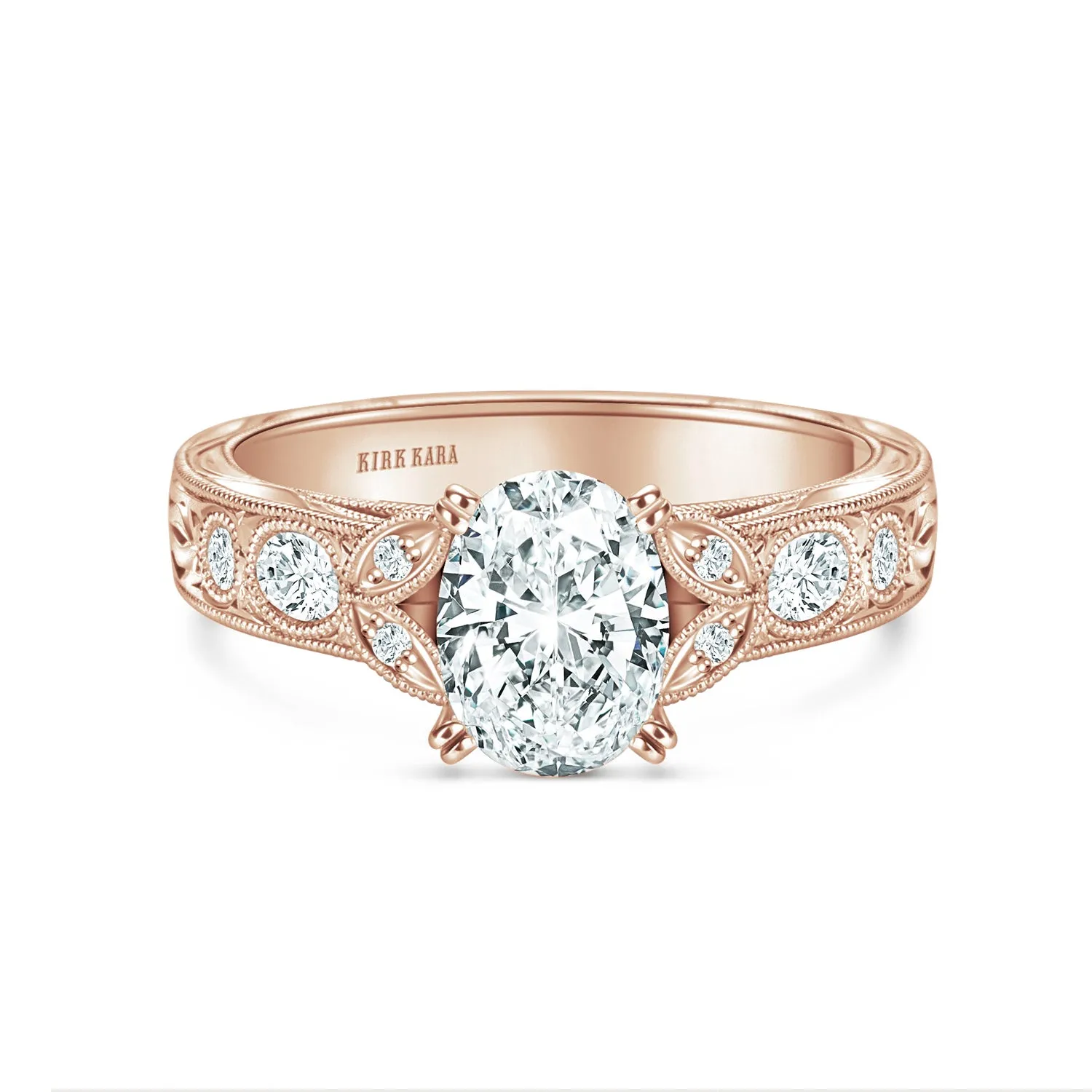 Leaf Oval Accent Diamond Engagement Ring sold by Kirk Kara product image thumbnail 5