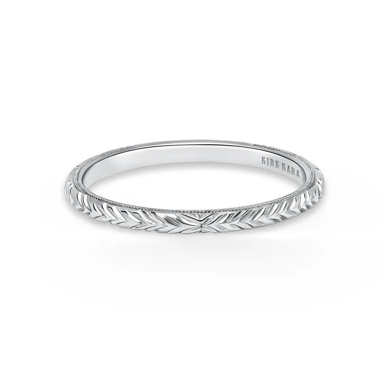 Delicate Wheat Engraved Milgrain Wedding Band made by Kirk Kara