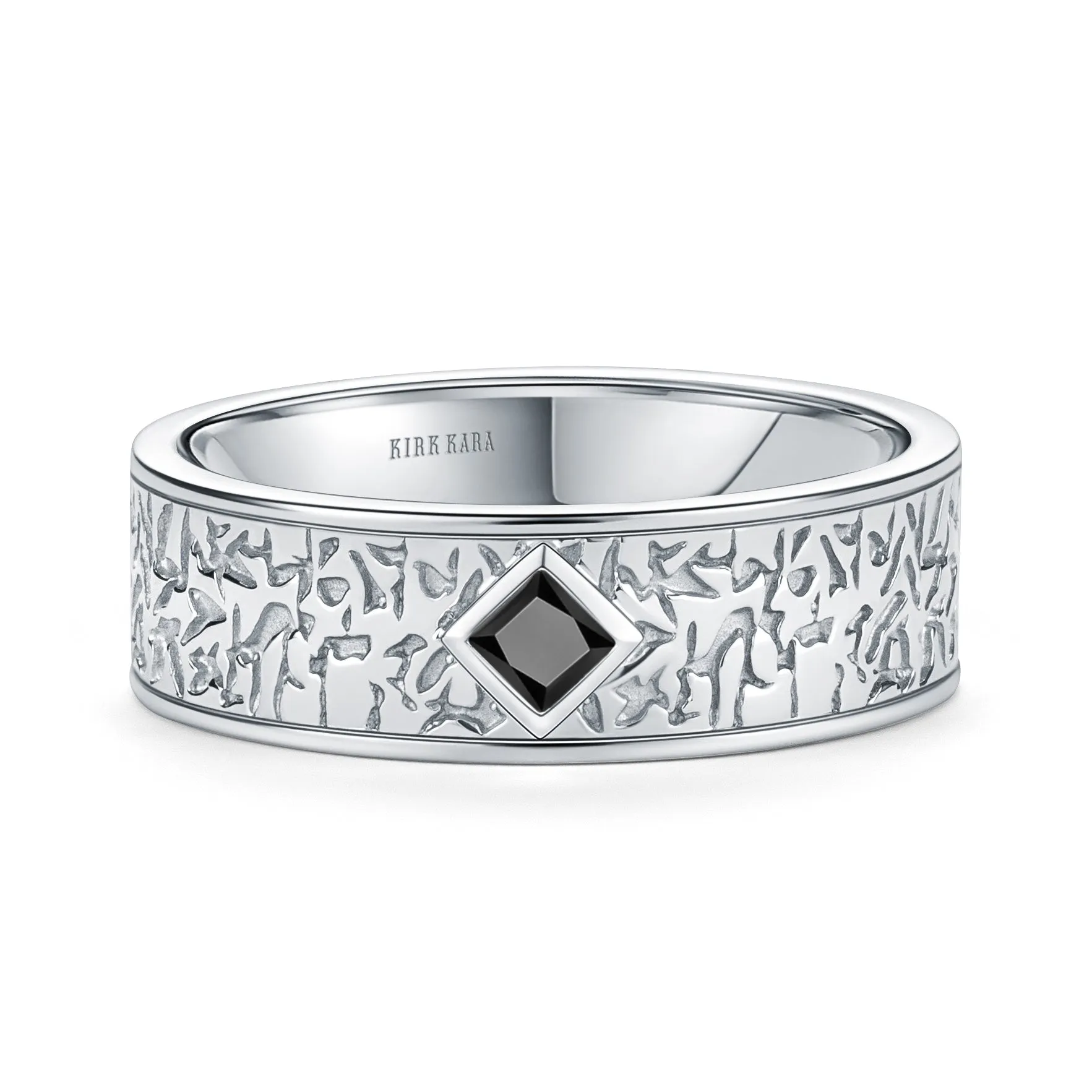 Bezel Black Diamond Nugget Engraved Wedding Band, 7mm sold by Kirk Kara