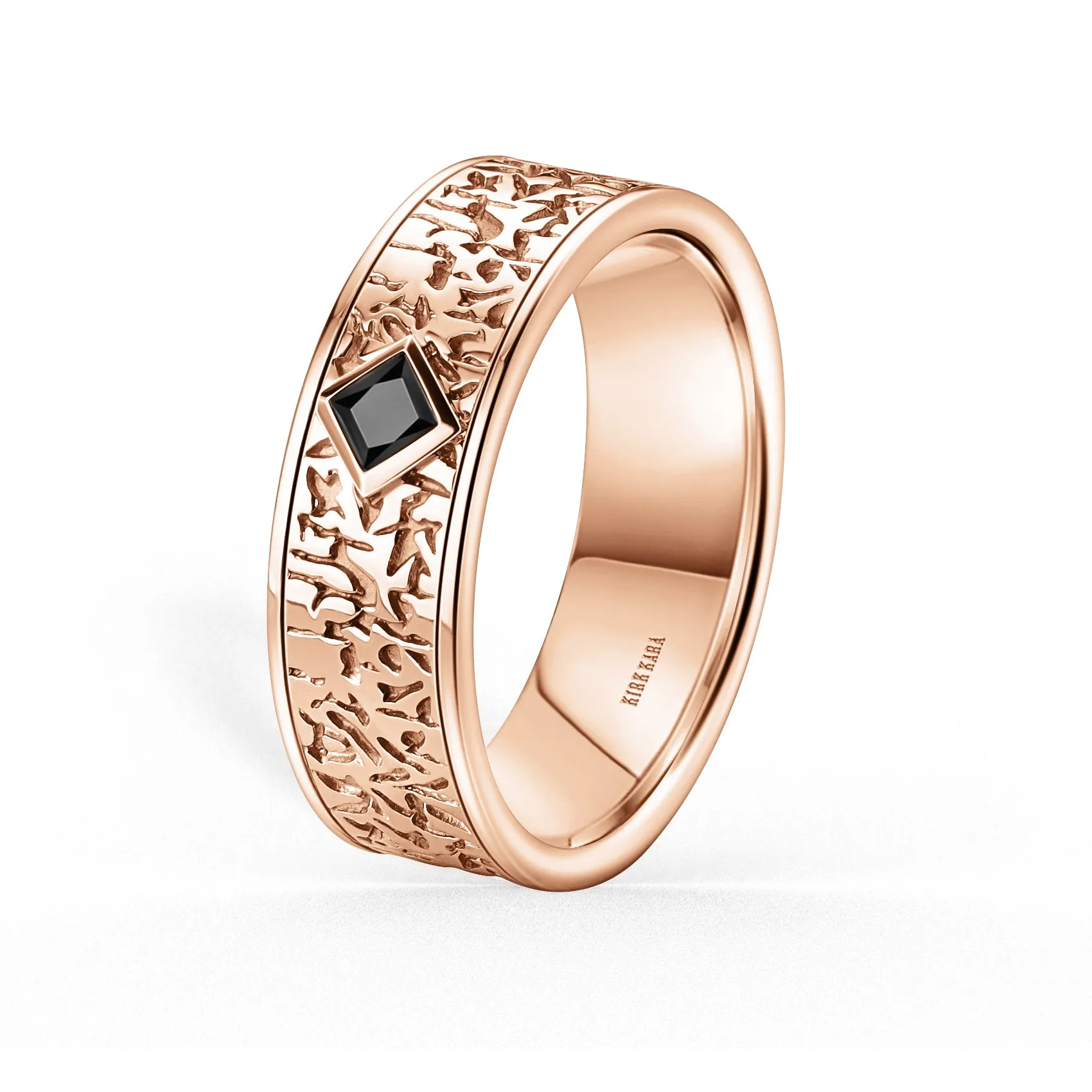 Bezel Black Diamond Nugget Engraved Wedding Band, 7mm sold by Kirk Kara product image thumbnail 4