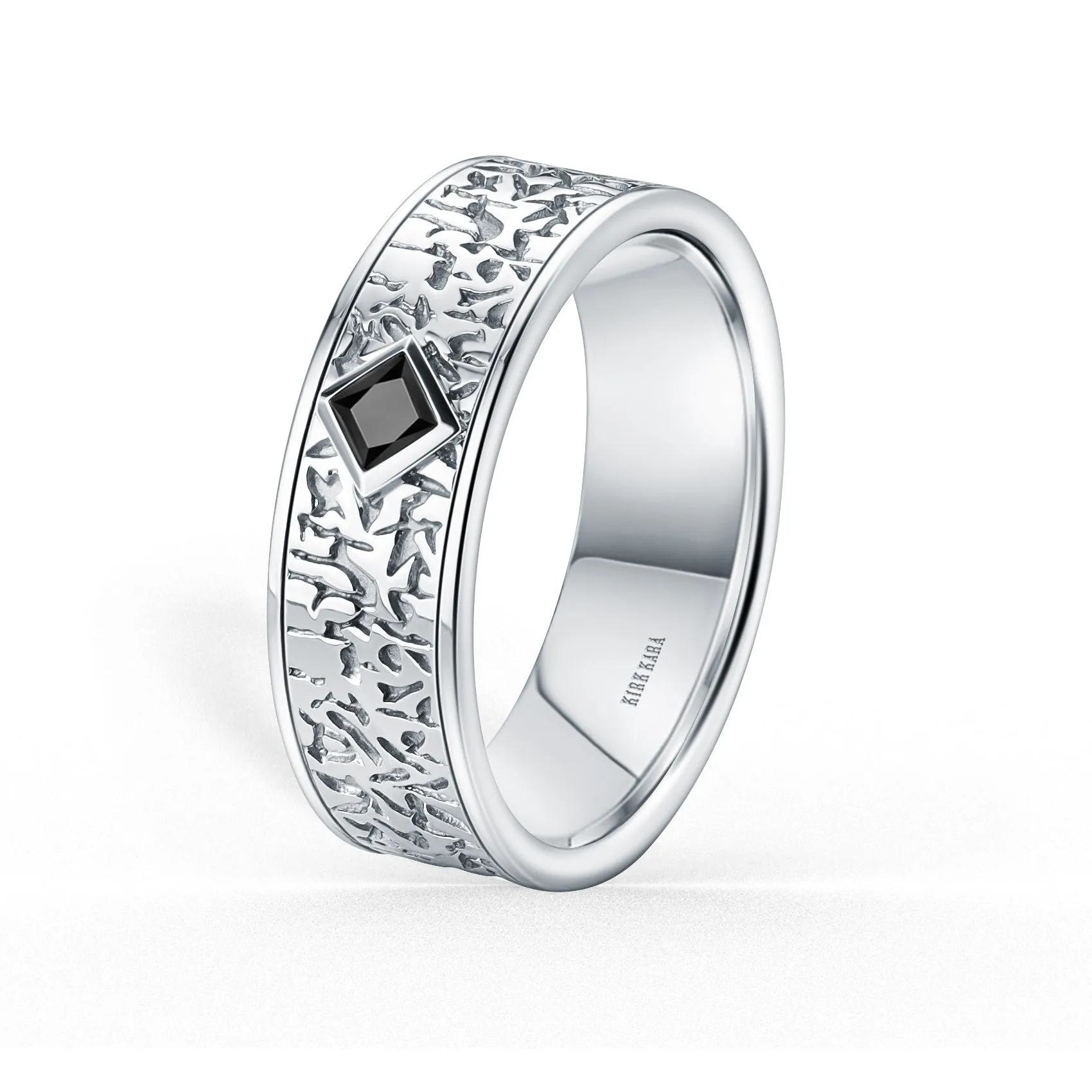 Bezel Black Diamond Nugget Engraved Wedding Band, 7mm sold by Kirk Kara product image thumbnail 2