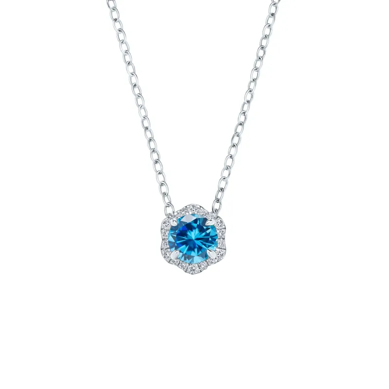 Floral Milgrain Swiss Blue Topaz Lab Grown Diamond Necklace made by Kirk Kara