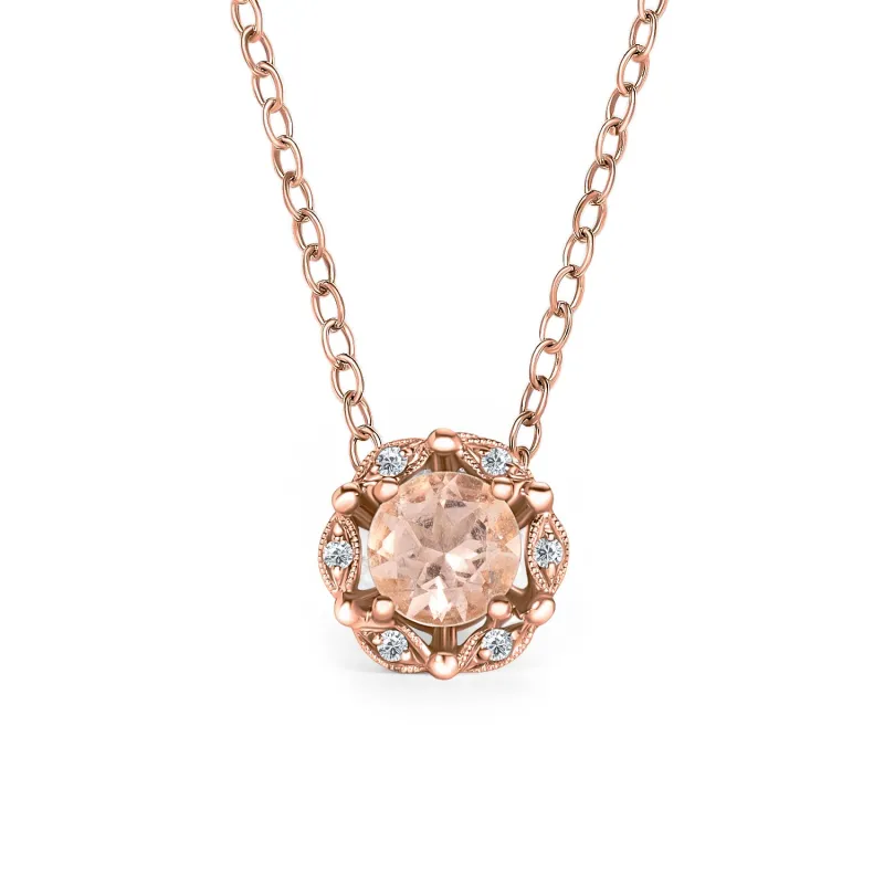 Delicate Floral Morganite Lab Grown Diamond Necklace made by Kirk Kara