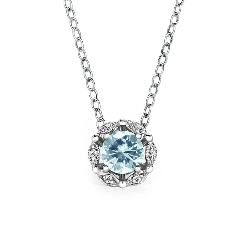 Delicate Floral Aquamarine Lab Grown Diamond Necklace made by Kirk Kara