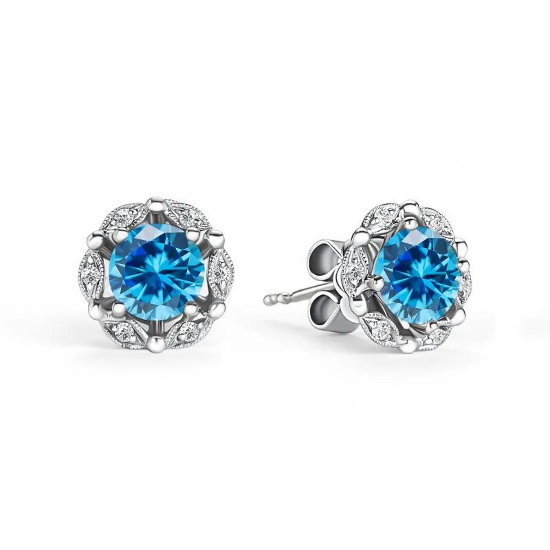 Delicate Floral Swiss Blue Topaz Lab Grown Diamond Stud Earrings made by Kirk Kara