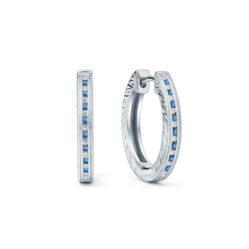 Classic Channel Sapphire Diamond Hoop Earrings made by Kirk Kara