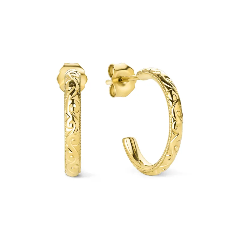 Scroll Engraved Milgrain Timeless Hoop Earrings made by Kirk Kara
