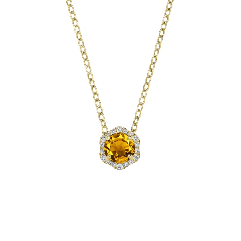 Floral Milgrain Citrine Diamond Necklace sold by Kirk Kara