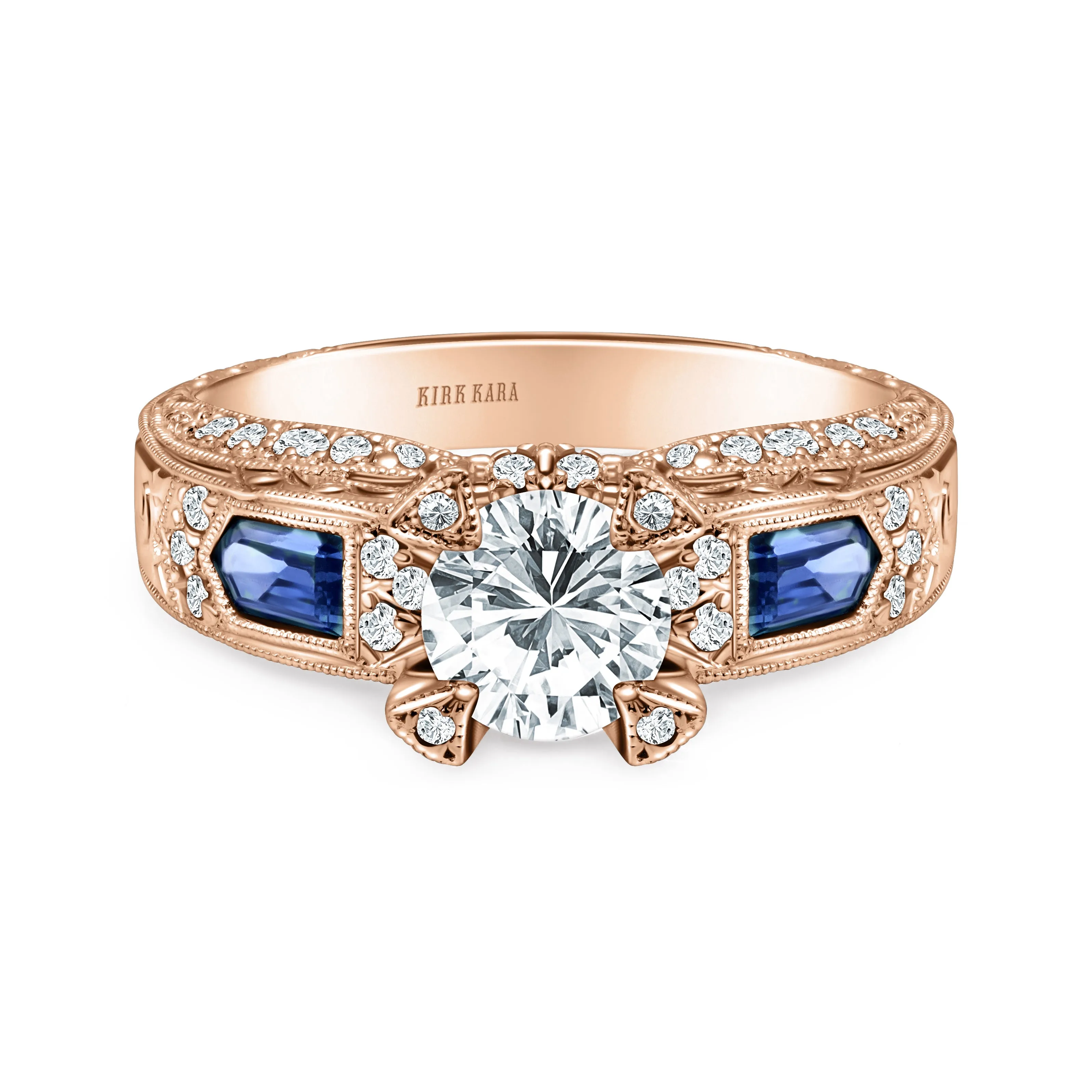 Sapphire Deco Cathedral Diamond Engagement Ring sold by Kirk Kara product image thumbnail 4