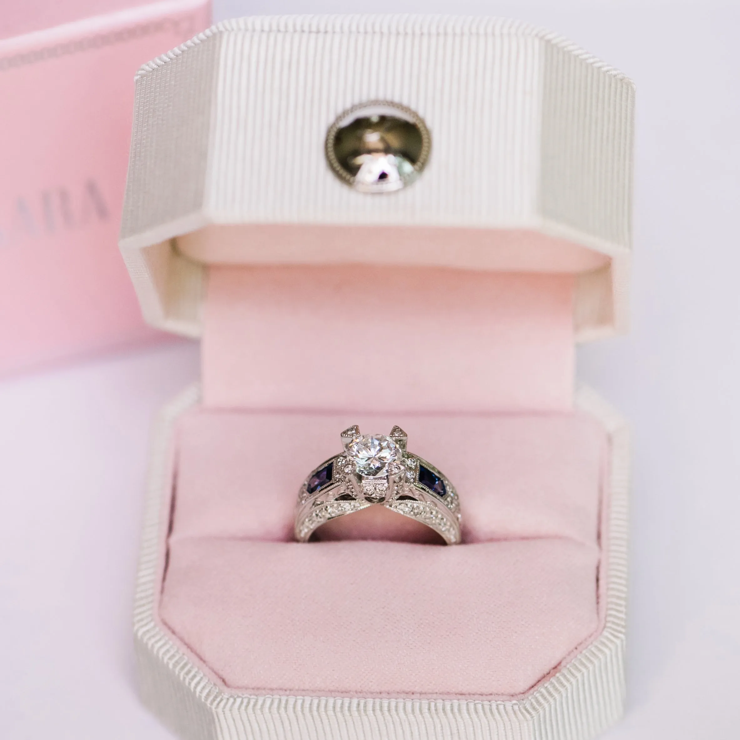 Sapphire Deco Cathedral Diamond Engagement Ring sold by Kirk Kara product image thumbnail 3