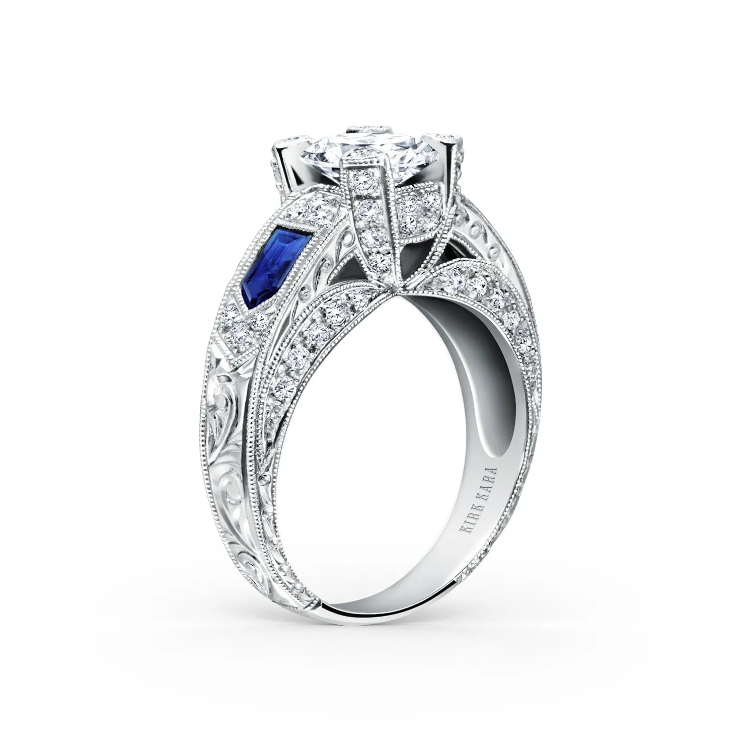 Sapphire Deco Cathedral Diamond Engagement Ring sold by Kirk Kara product image thumbnail 2