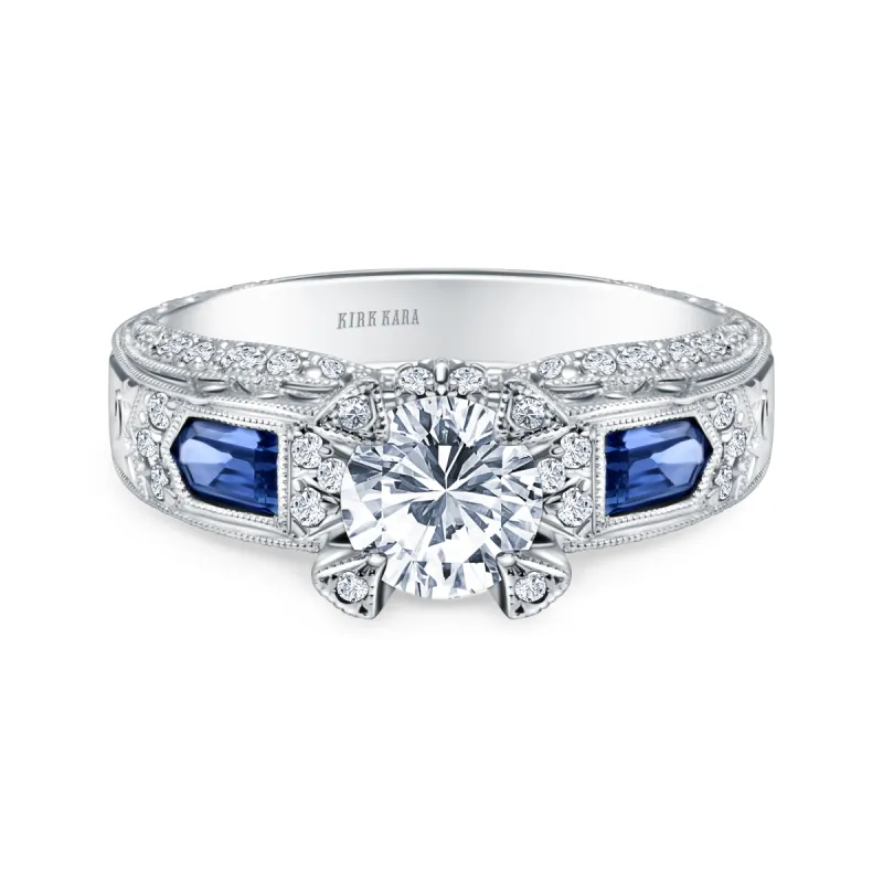 Sapphire Deco Cathedral Diamond Engagement Ring sold by Kirk Kara