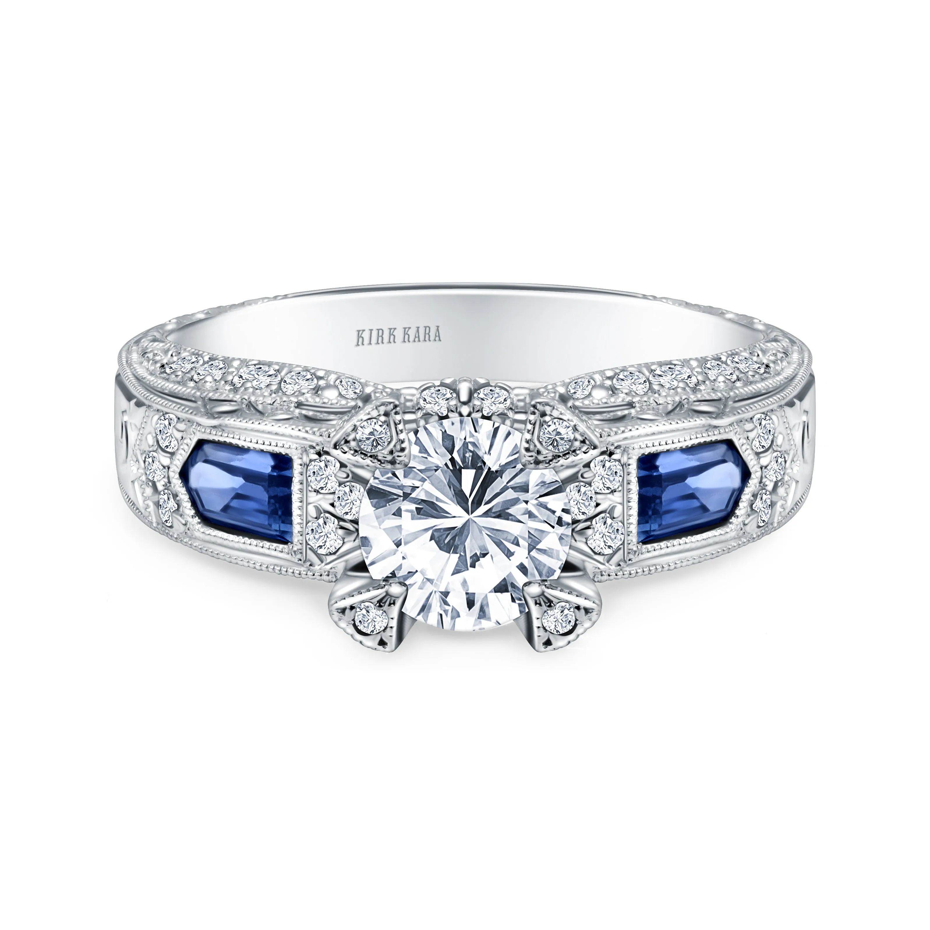 Sapphire Deco Cathedral Diamond Engagement Ring sold by Kirk Kara