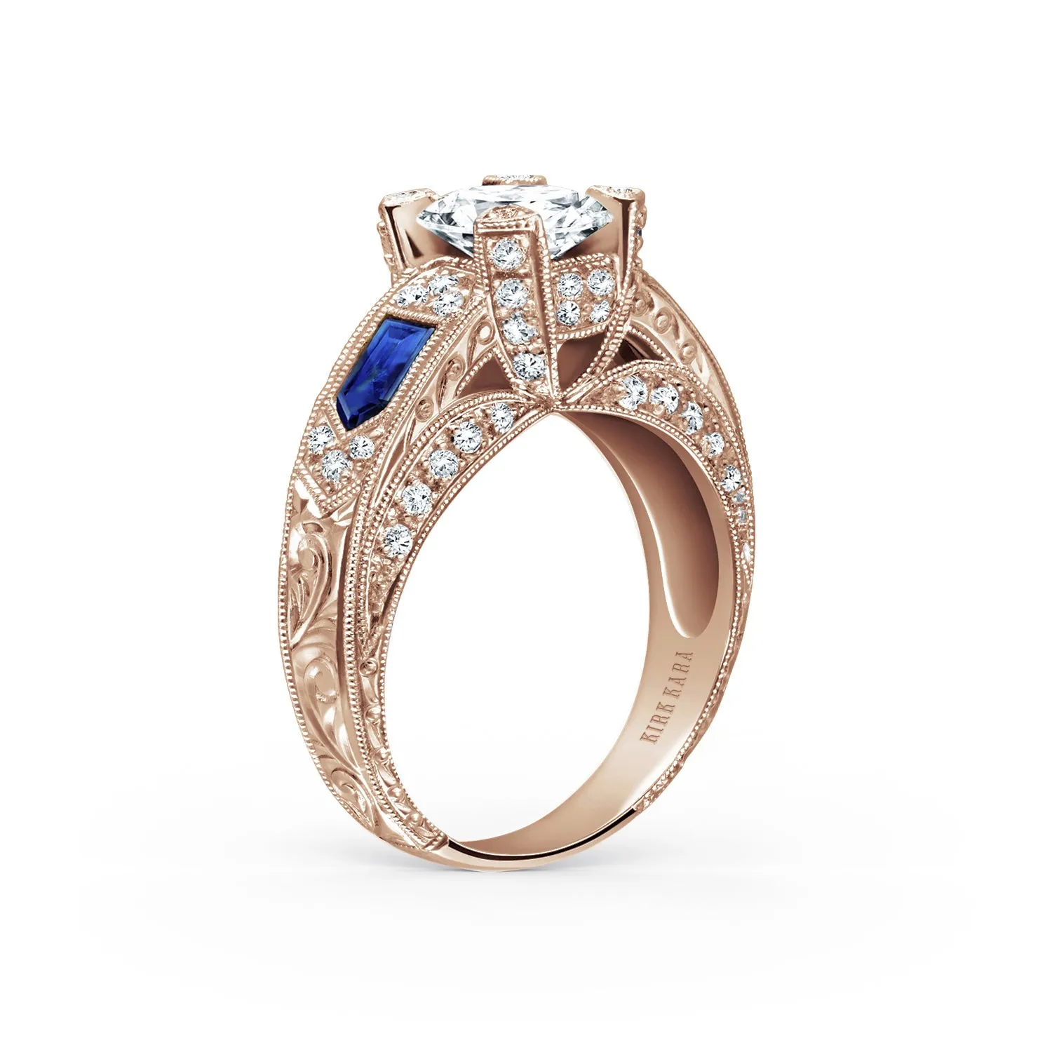 Sapphire Deco Cathedral Diamond Engagement Ring sold by Kirk Kara product image thumbnail 5