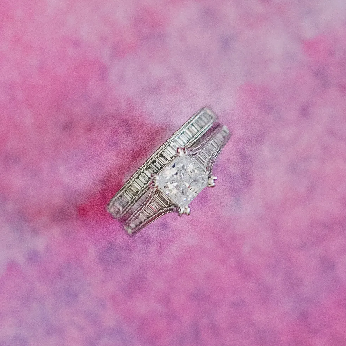 Channel Set Milgrain Baguette Diamond Wedding Band sold by Kirk Kara product image thumbnail 3