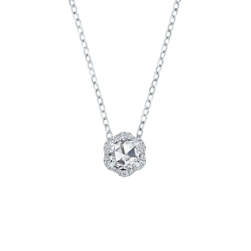 Floral Milgrain Rose Cut Moissanite Diamond Necklace sold by Kirk Kara