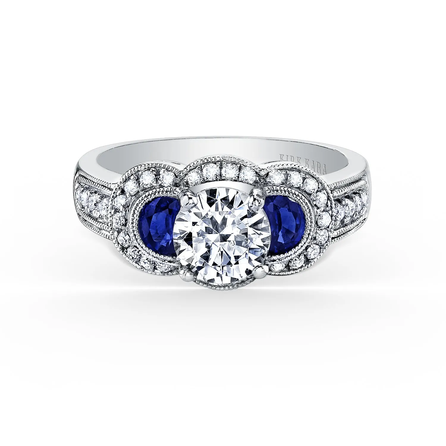 Sapphire Art Deco Three Stone Diamond Engagement Ring sold by Kirk Kara