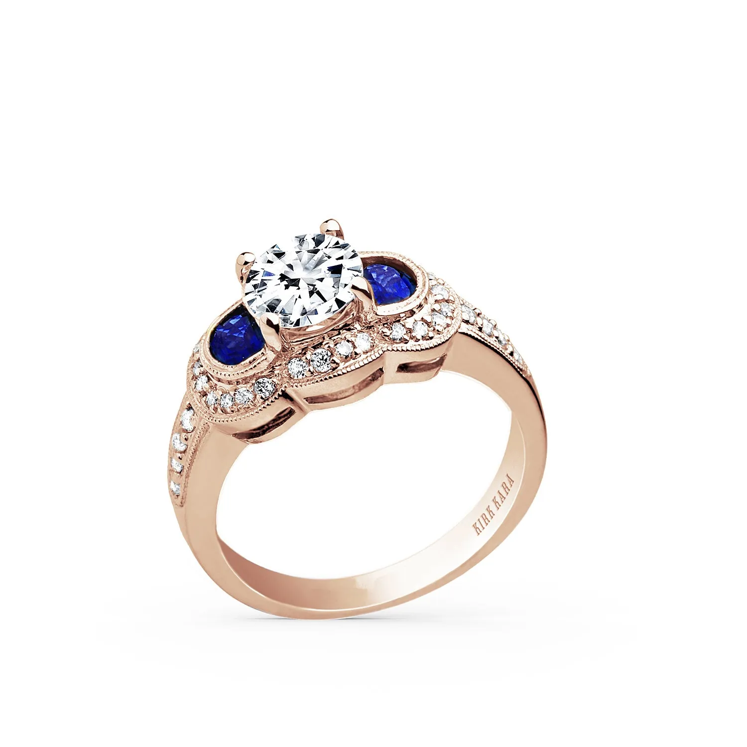 Sapphire Art Deco Three Stone Diamond Engagement Ring sold by Kirk Kara product image thumbnail 5