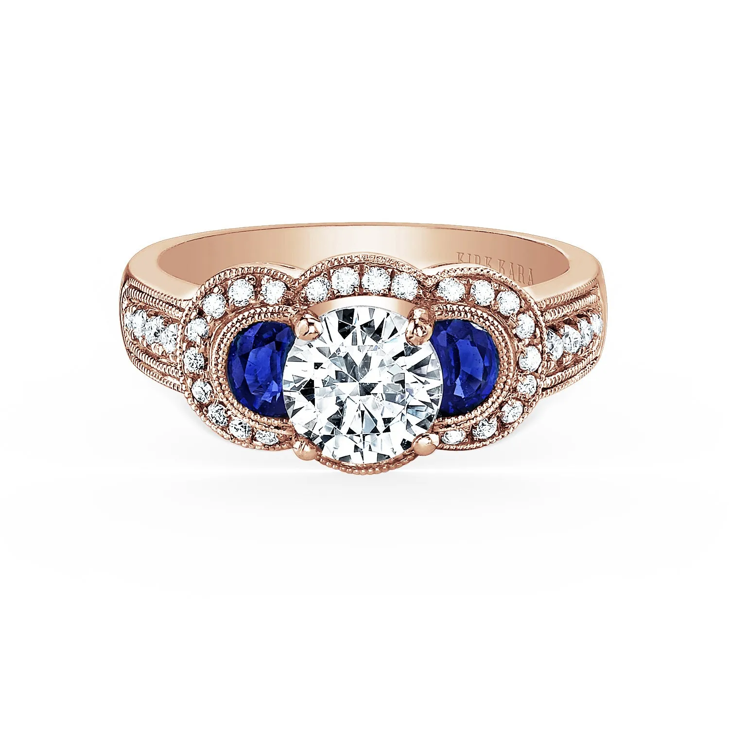 Sapphire Art Deco Three Stone Diamond Engagement Ring sold by Kirk Kara product image thumbnail 4