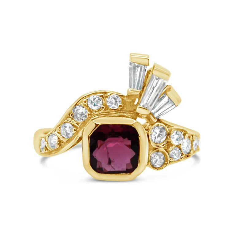 18K Yellow Gold Retro Ruby Diamond Engagement Ring sold by Kirk Kara