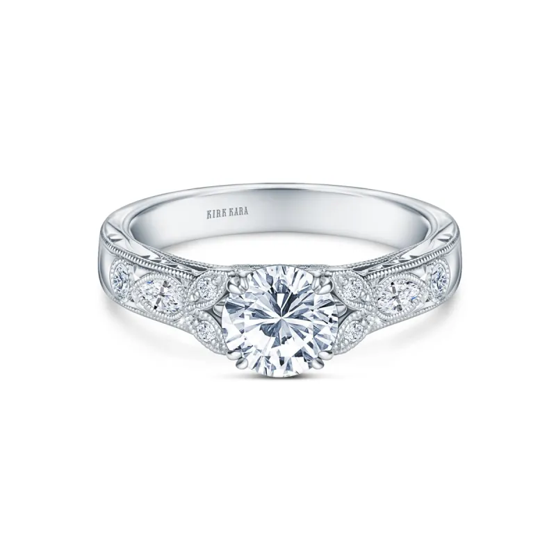 Floral Engraved Marquise Diamond Engagement Ring sold by Kirk Kara