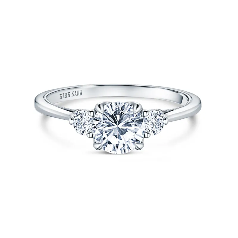 Three Stone Round Side Stone Diamond Engagement Ring sold by Kirk Kara