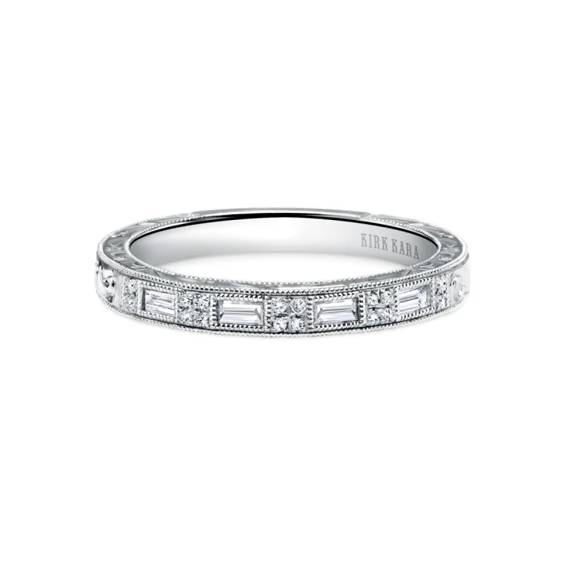 Baguette Diamond Scroll Engraved Wedding Band sold by Kirk Kara