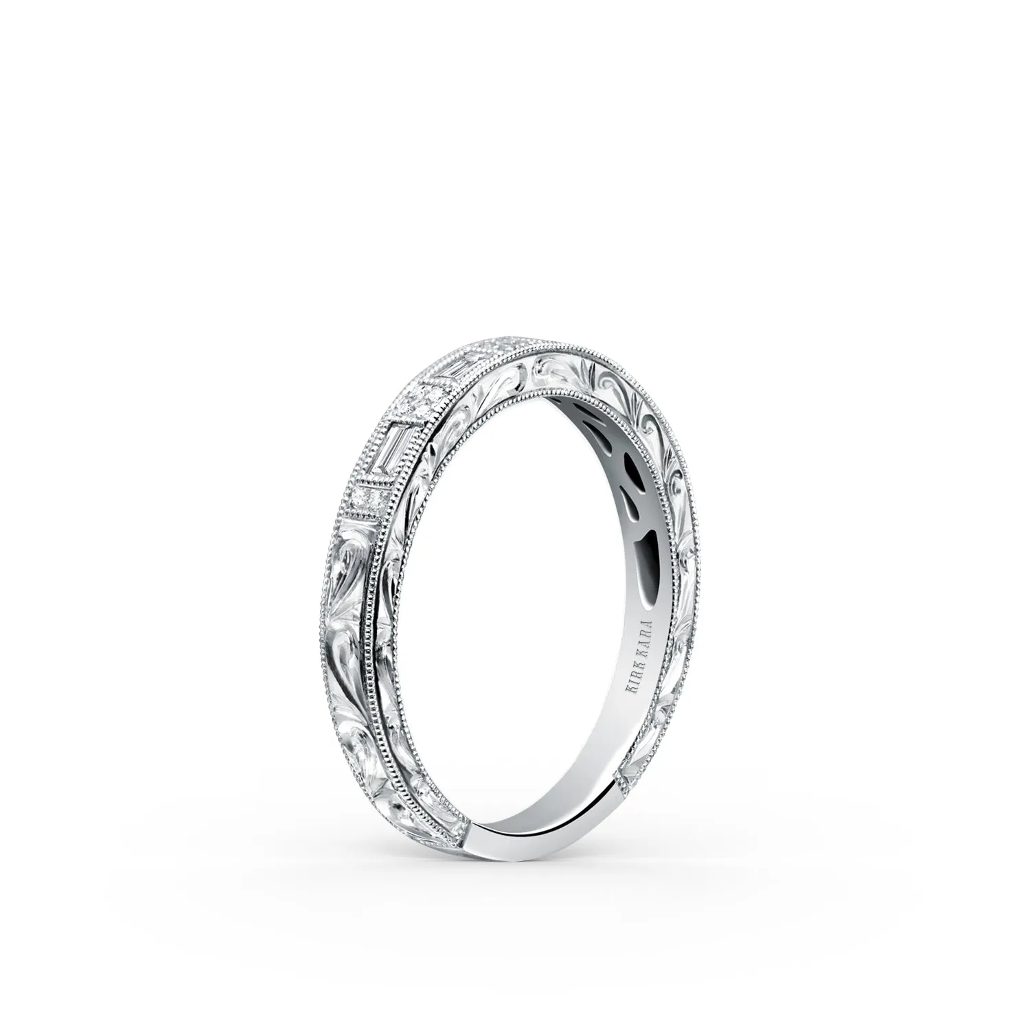 Baguette Diamond Scroll Engraved Wedding Band sold by Kirk Kara product image thumbnail 2