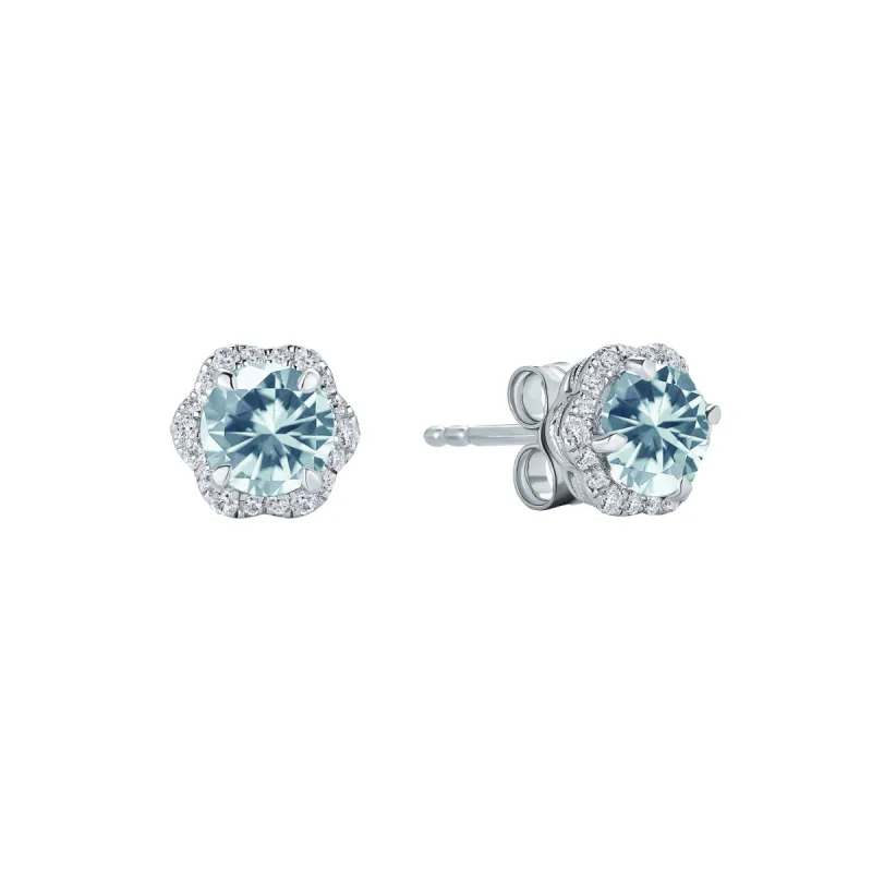 Floral Milgrain Aquamarine Diamond Stud Earrings sold by Kirk Kara