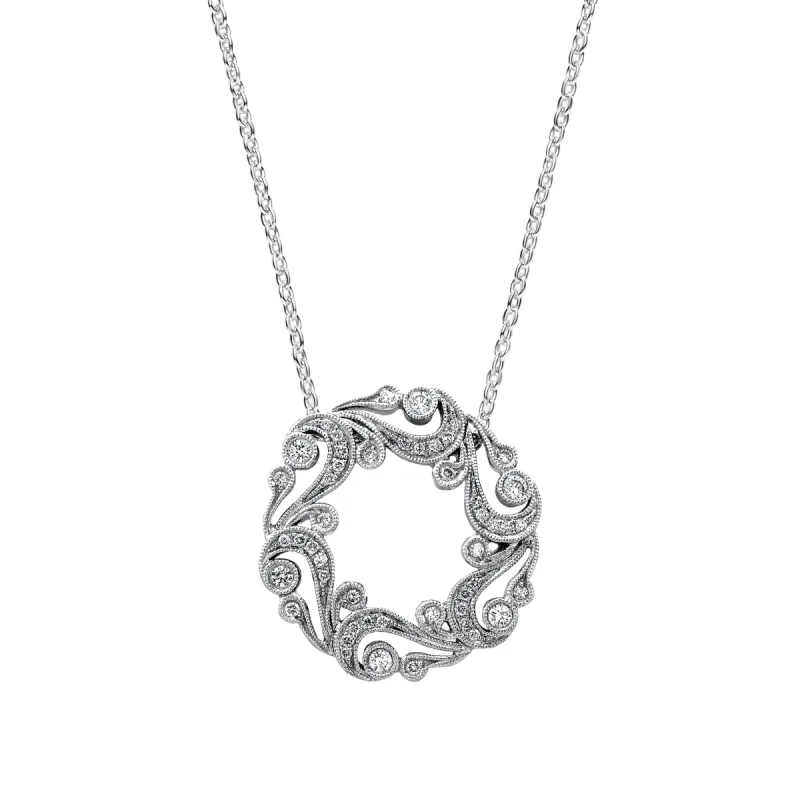 Artistic Swirl Milgrain Diamond Circle Necklace sold by Kirk Kara