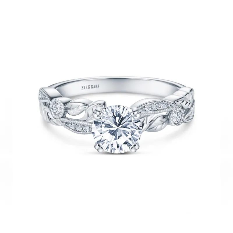 Floral Leaf Engraved Diamond Engagement Ring sold by Kirk Kara