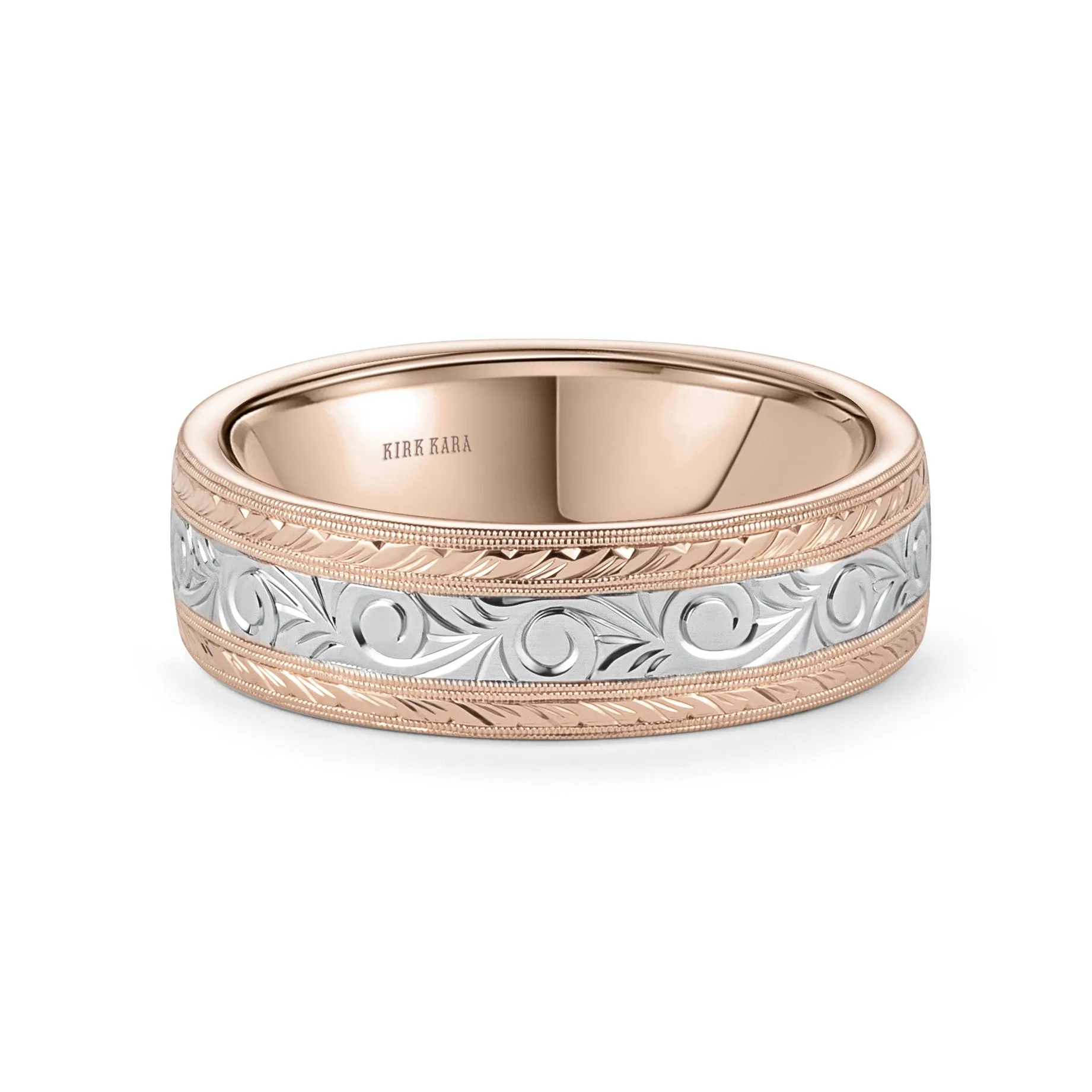 Scroll Wheat Two Tone Engraved Wedding Band, 7mm sold by Kirk Kara product image thumbnail 5