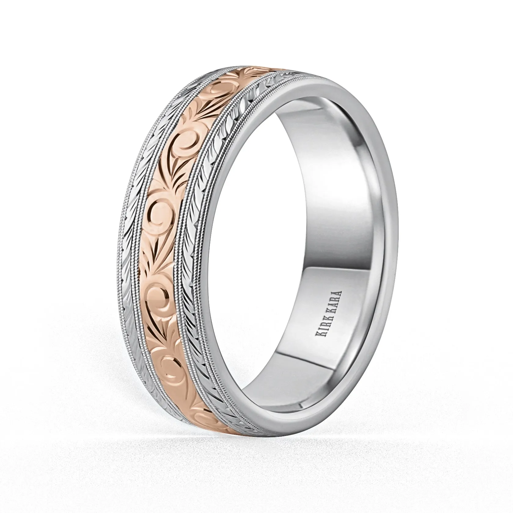 Scroll Wheat Two Tone Engraved Wedding Band, 7mm sold by Kirk Kara product image thumbnail 2