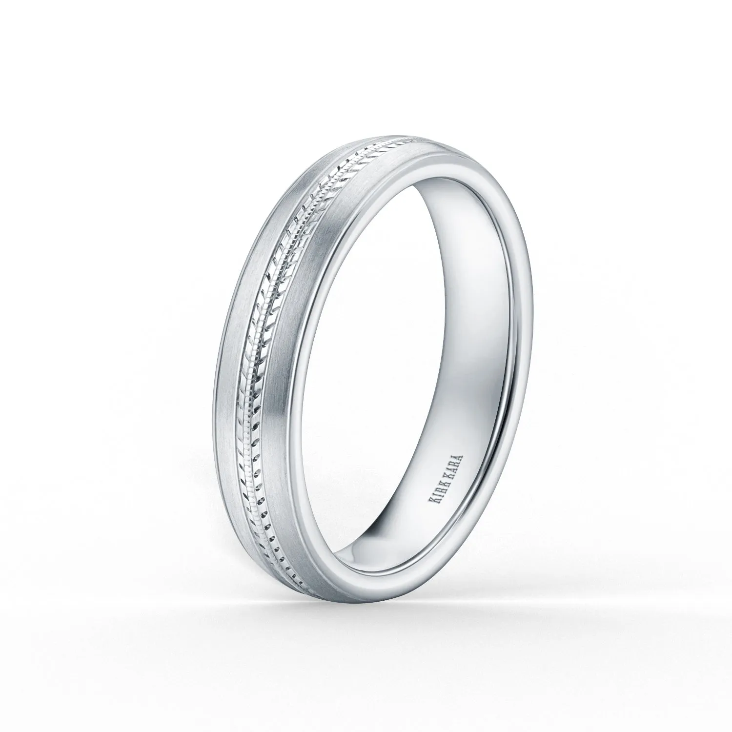 Satin Leaf Milgrain Engraved Wedding Band, 5mm sold by Kirk Kara product image thumbnail 2